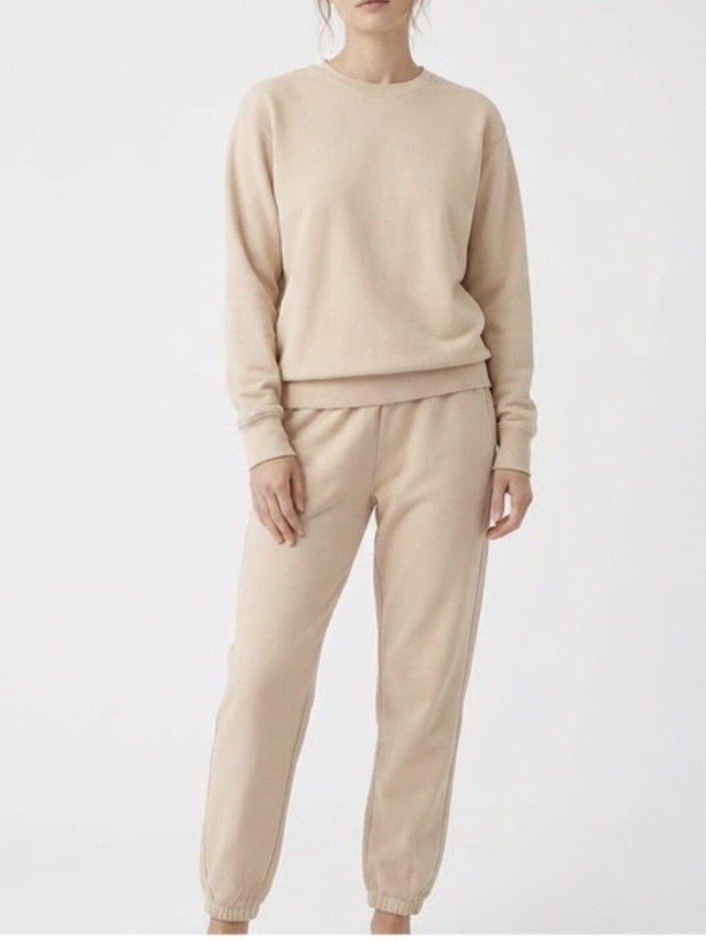Naked Wardrobe NWOT Make You Sweat Beige Joggers Sweatshirt Set Lounge Comfy